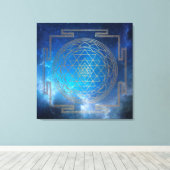 Blauwe Nebula Sri Yantra - Ingewikkeld Canvas (Insitu (Houten vloer))