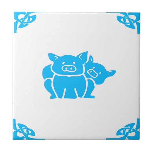 Blauwe Nederlandse Varkens Delft Kijk Tegeltje (Voorkant)