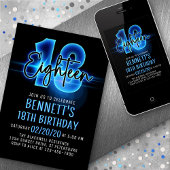 Blauwe Neon 18e verjaardag uitnodiging