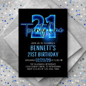Blauwe Neon 21e Verjaardag uitnodiging