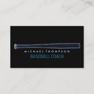 Blauwe Neon Baseball Bat, Baseball Player, Coach B Visitekaartje