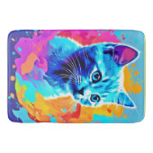 Blauwe Neon Cat in Splatter Badmat (Voorkant)