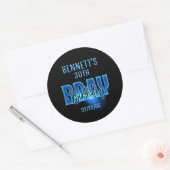 Blauwe neon verjaardag ronde sticker (Envelop)