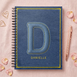 Blauwe Nep Denim Monogram Letter D Naam Notitieboek