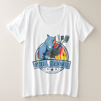 Blauwe neushoorn "Grill Master" Grote Maat T-shirt