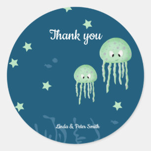 Blauwe neutraal onder het Zee Jellyfish Baby showe Ronde Sticker