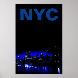 Blauwe New York City nacht Brooklyn Bridge Poster