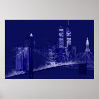 Blauwe New York City Nacht Pop Art
