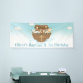 Blauwe Noach's Ark Jongen 1e Verjaardag Doop Achte Spandoek (Beurs)