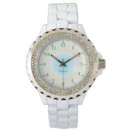 Blauwe Nummers Witte Rhinestone Dames horloge