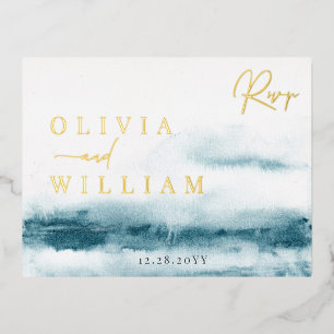 Blauwe Oceaaan Bruiloft RSVP Folie Postkaart Uitnodiging Briefkaart
