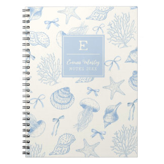 Blauwe Oceaan bogen Monogrammed girly Notitieboek