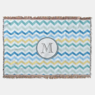 Blauwe Oceaan Chevron Stripes w/ Round Monogram Deken