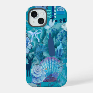 Blauwe Oceaan Collage Hoestabbehuizing iPhone 15 Hoesje