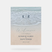Blauwe Oceaan en Sandy Beach Weddenschap Welkom Acryl Bord (Voorkant)