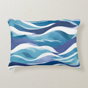Blauwe Oceaan Golven Modern Minimalistisch Aquar Accent Kussen