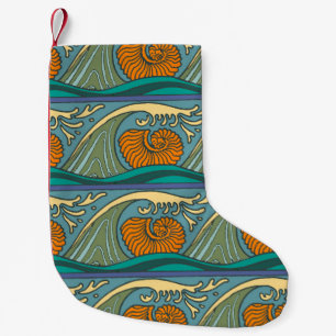 Blauwe Oceaan Golven Nautilus Schelp Art Nouveau Kleine Kerstsok