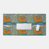 Blauwe Oceaan Golven Nautilus Schelp Patroon Nouve Bureaumat (Keyboard & Muis)