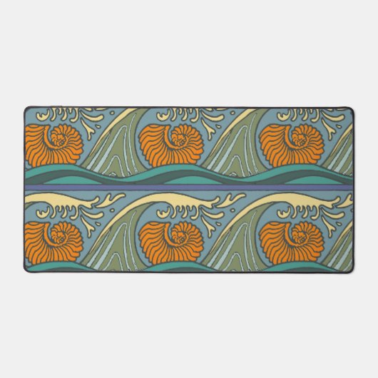 Blauwe Oceaan Golven Nautilus Schelp Patroon Nouve Bureaumat (Voorkant)