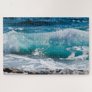 Blauwe oceaan golven & rotsen, Vs 2 Legpuzzel