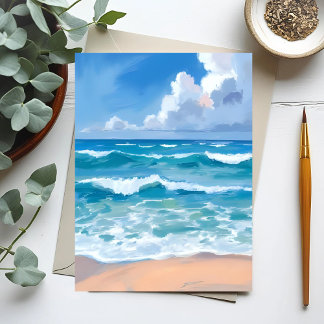 Blauwe Oceaan Golven | Strand Zee Aquarel  Briefkaart