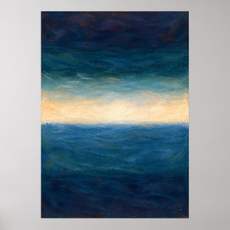 Blauwe Oceaan Horizon Abstract in Diep Marineblauw Poster
