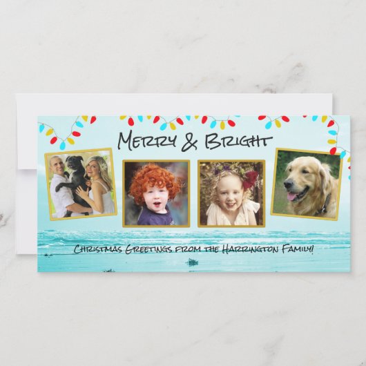 Blauwe Oceaan Kerstfamilie Fotocollage Kaarten (Voorkant)