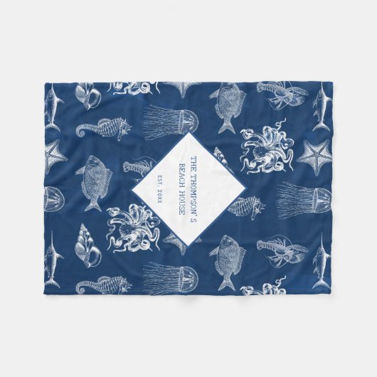 Blauwe oceaan Mariene Dieren Pattern Beach House Fleece Deken (Voorkant (Horizontaal))