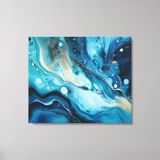 Blauwe Oceaan met Gouden Swirl Acryl Verf Gieten Canvas Afdruk (Voorkant)