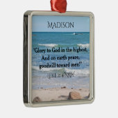 Blauwe oceaan met kerstmis aangepaste naam metalen ornament (Rechts)