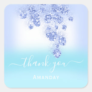 Blauwe Oceaan Ombré Pastel Glitter BABY SHOWER FLO Vierkante Sticker