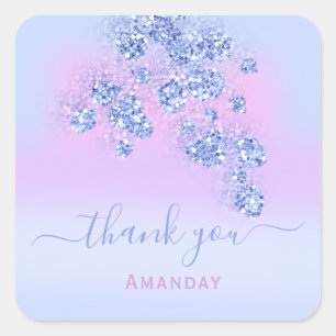 Blauwe Oceaan Ombré Pastel Glitter Bruids VERJAARD Vierkante Sticker