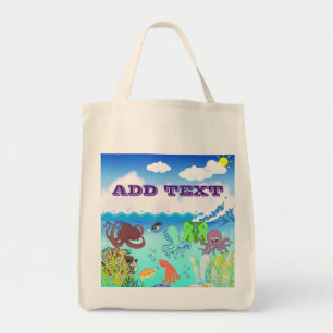 Blauwe Oceaan Schattigee Octopus Diep Zee Tropisch Tote Bag