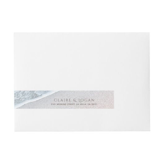 Blauwe Oceaan & Zandstrand Monogram Wraparound Lab Adreslabel Wikkel (Voorkant)