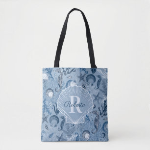 Blauwe Oceaan Zeeleven Kust Monogram Test Draagtas