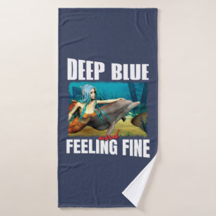 Blauwe Oceaan Zeemeermin Dolfijn Kunst Badhanddoek