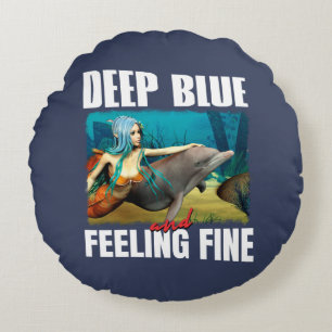 Blauwe Oceaan Zeemeermin Dolfijn Kunst Rond Kussen