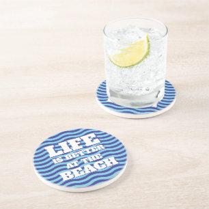 Blauwe oceaan zeewater golflijnen oppervlakte zand zandsteen onderzetter