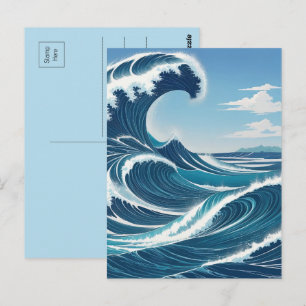 Blauwe oceaangolf met Blauwe Hemel Witte Wolk Briefkaart