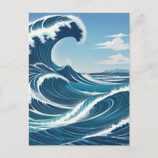 Blauwe oceaangolf met Blauwe Hemel Witte Wolk Briefkaart (Voorkant)