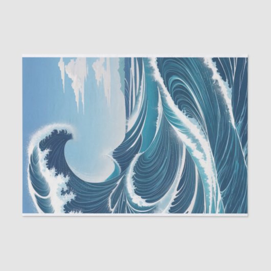 Blauwe oceaangolf met Blauwe Hemel Witte Wolk Tissuepapier (Voorkant)
