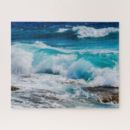 Blauwe oceaangolven en Rocks, familie Legpuzzel (Horizontaal)
