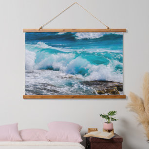 Blauwe oceaangolven en Rocks Hangend Wandkleed