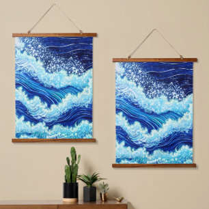 Blauwe oceaangolven hangend wandkleed