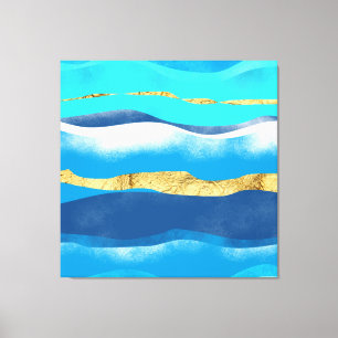 Blauwe oceaangolven hedendaagse familie Decor Naut Canvas Afdruk