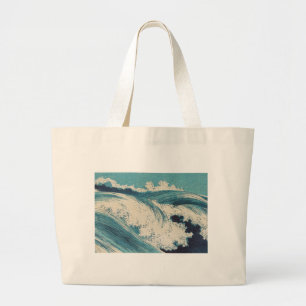 Blauwe oceaangolven Japanse bossen Grote Tote Bag