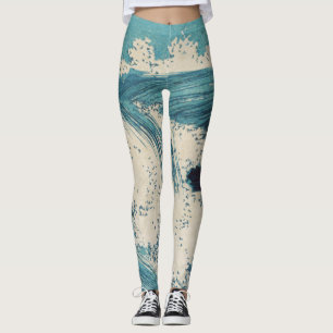 Blauwe oceaangolven Japanse bossen Leggings