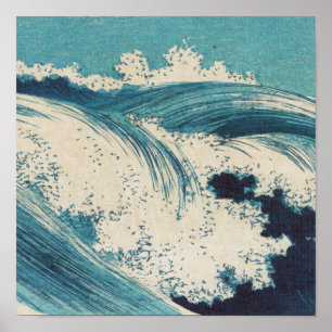 Blauwe oceaangolven Japanse bossen Poster