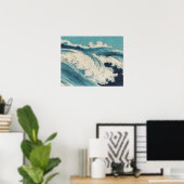 Blauwe oceaangolven Japanse bossen Poster (Thuiskantoor)