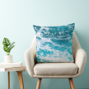 Blauwe oceaangolven kussen